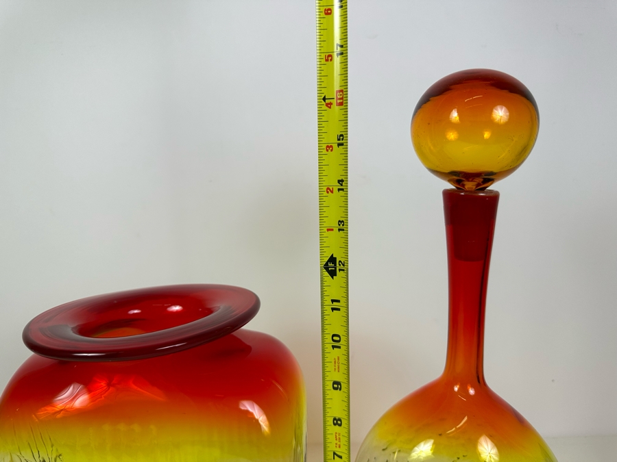 Vintage Amberina Glass Vase Blenko? 12'H And Vintage Blenko Glass Amberina Vase Bottle With Stopper Designed By Joel Philip Myers 16.5'H [Photo 10]