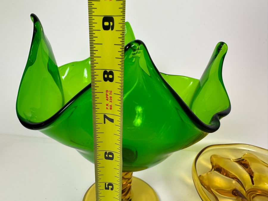 Footed Art Glass Bowl 8.5'H And Amber Glass Dish 8.5'W [Photo 8]