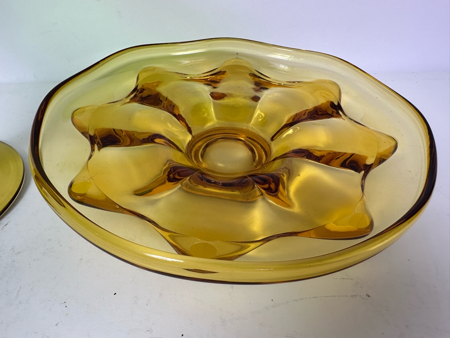 Footed Art Glass Bowl 8.5'H And Amber Glass Dish 8.5'W [Photo 5]