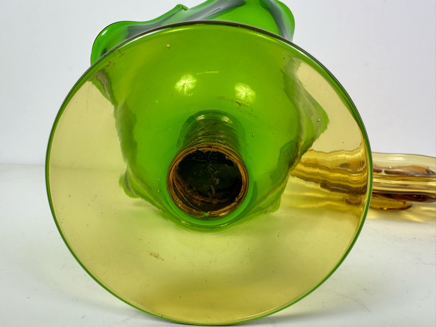 Footed Art Glass Bowl 8.5'H And Amber Glass Dish 8.5'W [Photo 6]