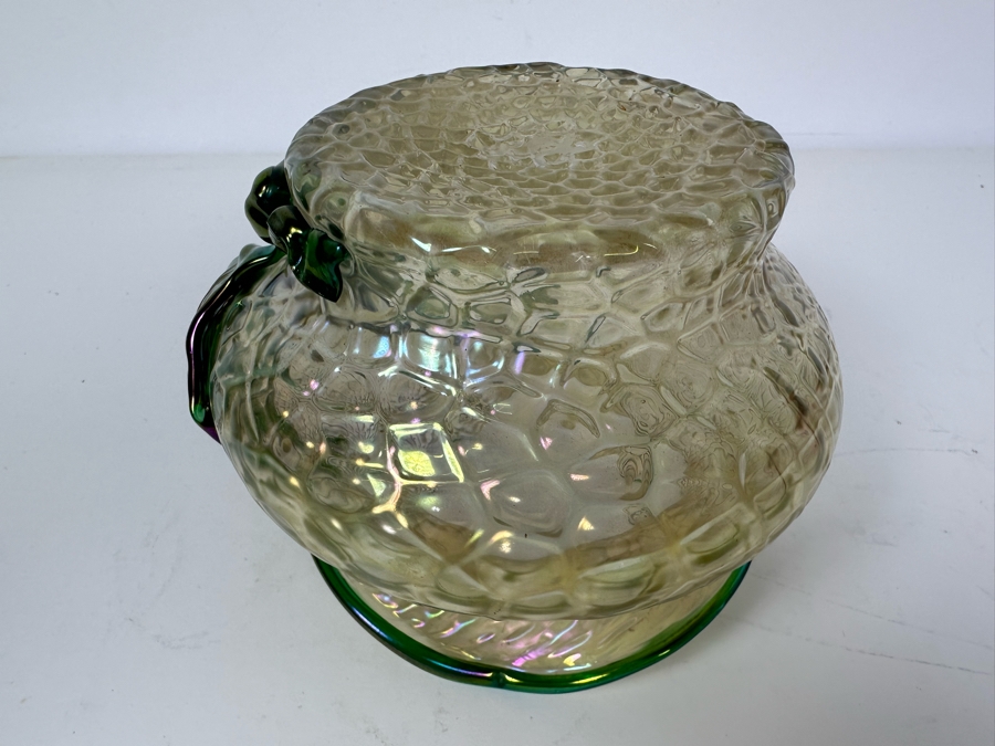 Vintage Iridescent Loetz Kralik Czech Ruffled Glass Vase 4.5'H [Photo 4]