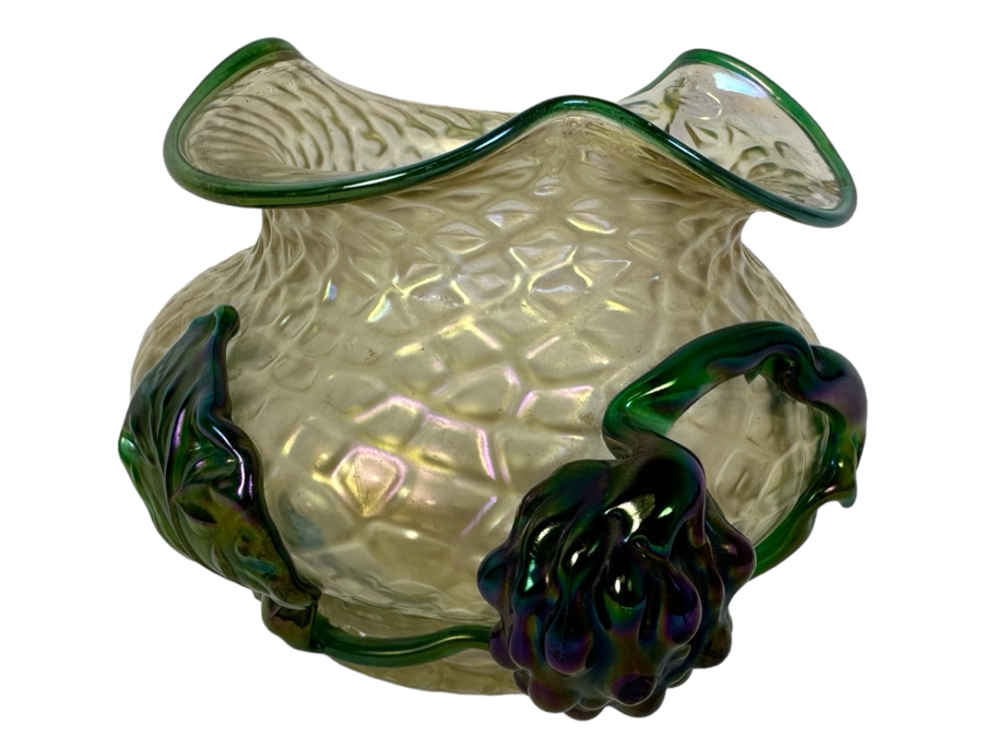 Vintage Iridescent Loetz Kralik Czech Ruffled Glass Vase 4.5'H [Photo 1]