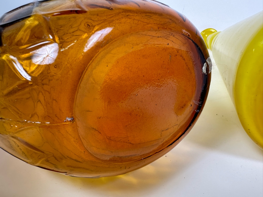 Pair Of Vintage MCM Empoli Glass Genie Bottles Decanters With Stoppers Italian Glass In Amber & Yellow 26'H [Photo 7]