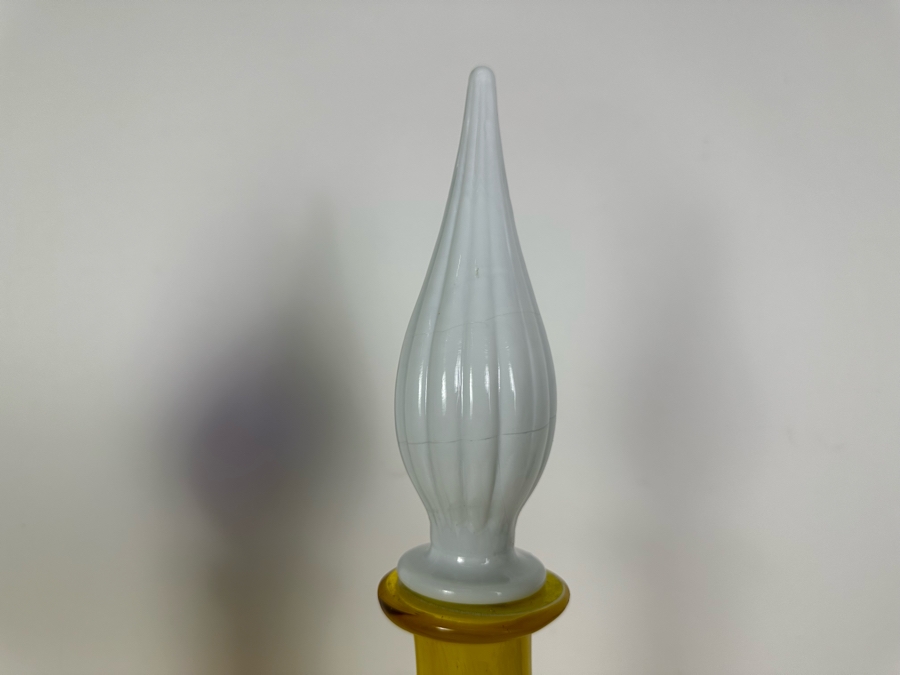 Pair Of Vintage MCM Empoli Glass Genie Bottles Decanters With Stoppers Italian Glass In Amber & Yellow 26'H [Photo 4]