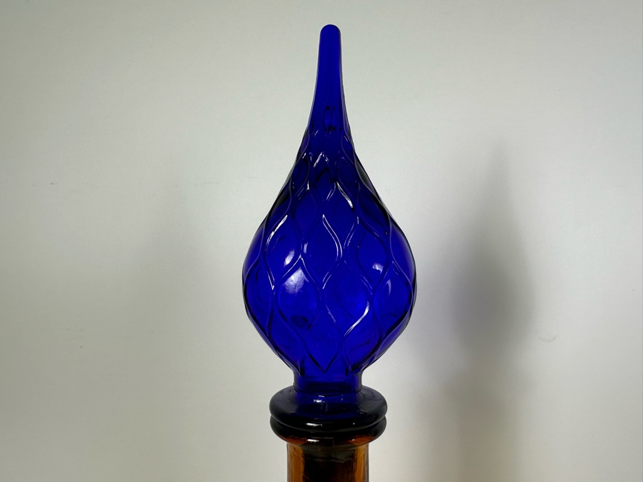 Pair Of Vintage MCM Empoli Glass Genie Bottles Decanters With Stoppers Italian Glass In Amber & Yellow 26'H [Photo 3]