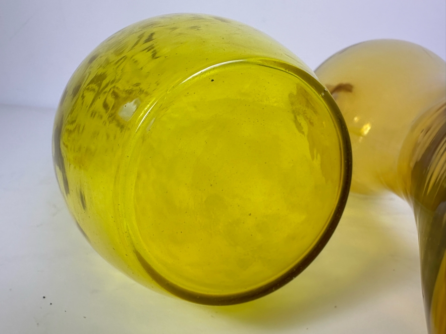 Vintage Pair Of Large Handmade Glass Bottles Decanters With Stoppers - Vase On Right Is Blenko Glass 18'H & 22'H [Photo 10]