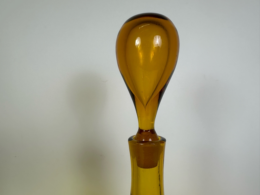 Vintage Pair Of Large Handmade Glass Bottles Decanters With Stoppers - Vase On Right Is Blenko Glass 18'H & 22'H [Photo 4]