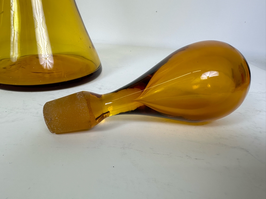 Vintage Pair Of Large Handmade Glass Bottles Decanters With Stoppers - Vase On Right Is Blenko Glass 18'H & 22'H [Photo 8]