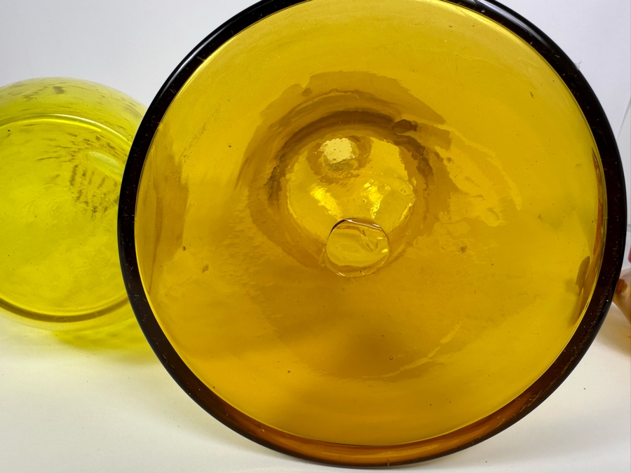 Vintage Pair Of Large Handmade Glass Bottles Decanters With Stoppers - Vase On Right Is Blenko Glass 18'H & 22'H [Photo 9]