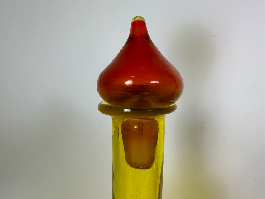 Vintage Pair Of Large Handmade Glass Bottles Decanters With Stoppers - Vase On Right Is Blenko Glass 18'H & 22'H [Photo 3]