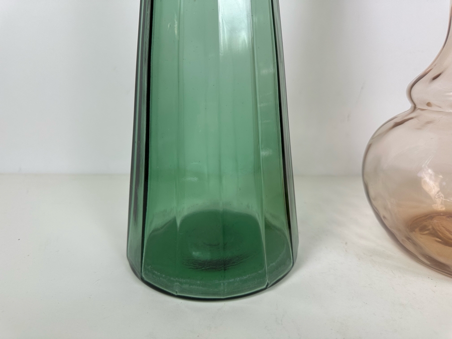 Pair Of Vintage MCM Empoli Glass Genie Bottles Decanters Italian Glass 24'H	 [Photo 5]