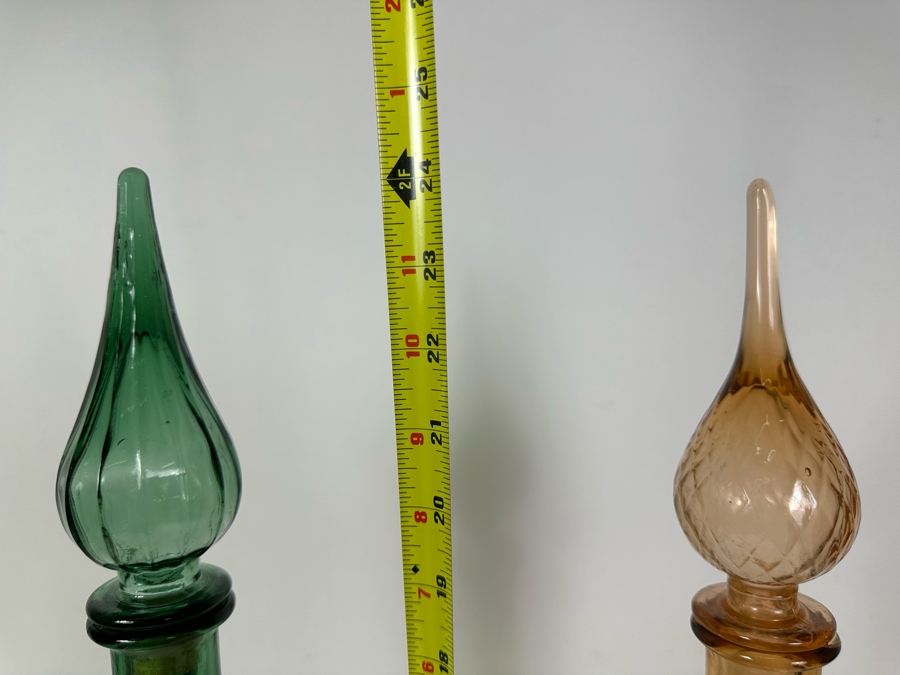 Pair Of Vintage MCM Empoli Glass Genie Bottles Decanters Italian Glass 24'H	 [Photo 6]