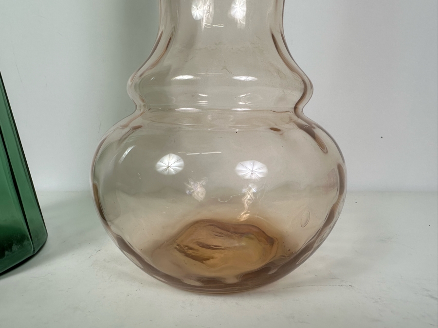 Pair Of Vintage MCM Empoli Glass Genie Bottles Decanters Italian Glass 24'H	 [Photo 2]