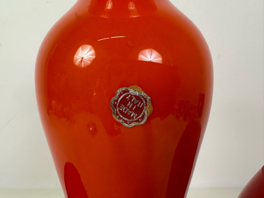 Wright Glass Amerina Rose Bowl 4'H (L), Italian Glass Vase 12'H (M), Red Glass Footed Bowl Vase 6.5'H (R) [Photo 2]