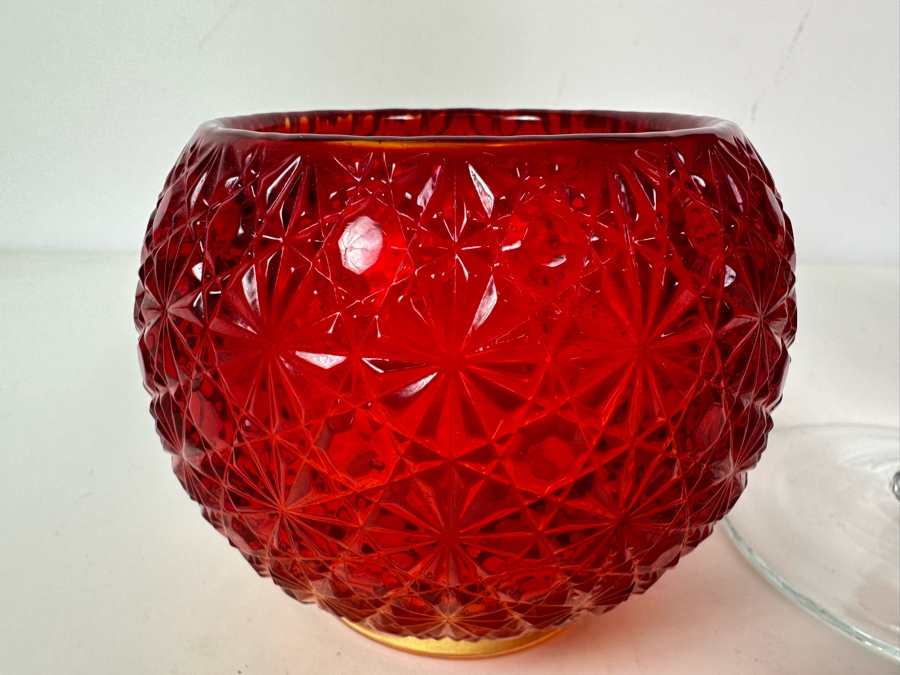 Wright Glass Amerina Rose Bowl 4'H (L), Italian Glass Vase 12'H (M), Red Glass Footed Bowl Vase 6.5'H (R) [Photo 4]
