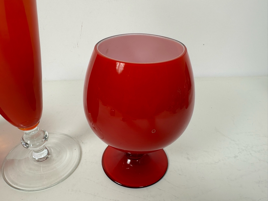 Wright Glass Amerina Rose Bowl 4'H (L), Italian Glass Vase 12'H (M), Red Glass Footed Bowl Vase 6.5'H (R) [Photo 6]