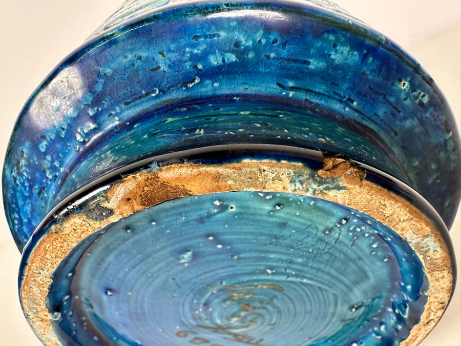 Vintage MCM Bitossi Italian Ceramic Pottery Vase Blues And Greens 7'H	 [Photo 6]