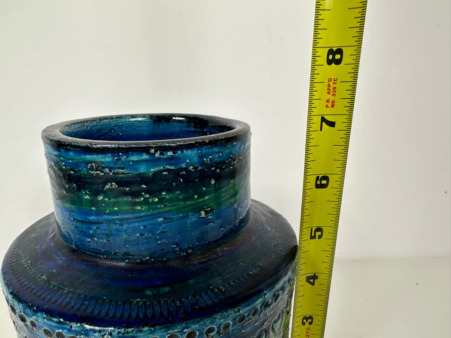 Vintage MCM Bitossi Italian Ceramic Pottery Vase Blues And Greens 7'H	 [Photo 10]