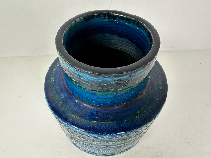 Vintage MCM Bitossi Italian Ceramic Pottery Vase Blues And Greens 7'H	 [Photo 3]