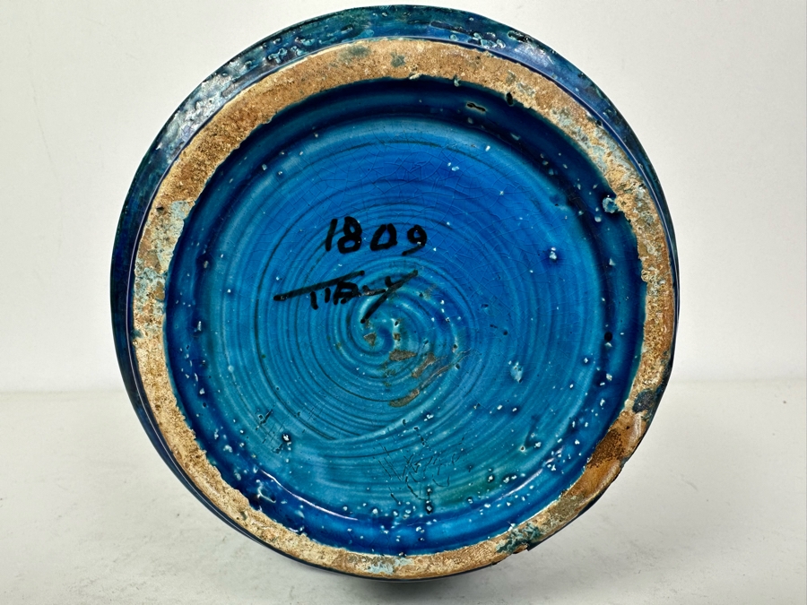 Vintage MCM Bitossi Italian Ceramic Pottery Vase Blues And Greens 7'H	 [Photo 4]