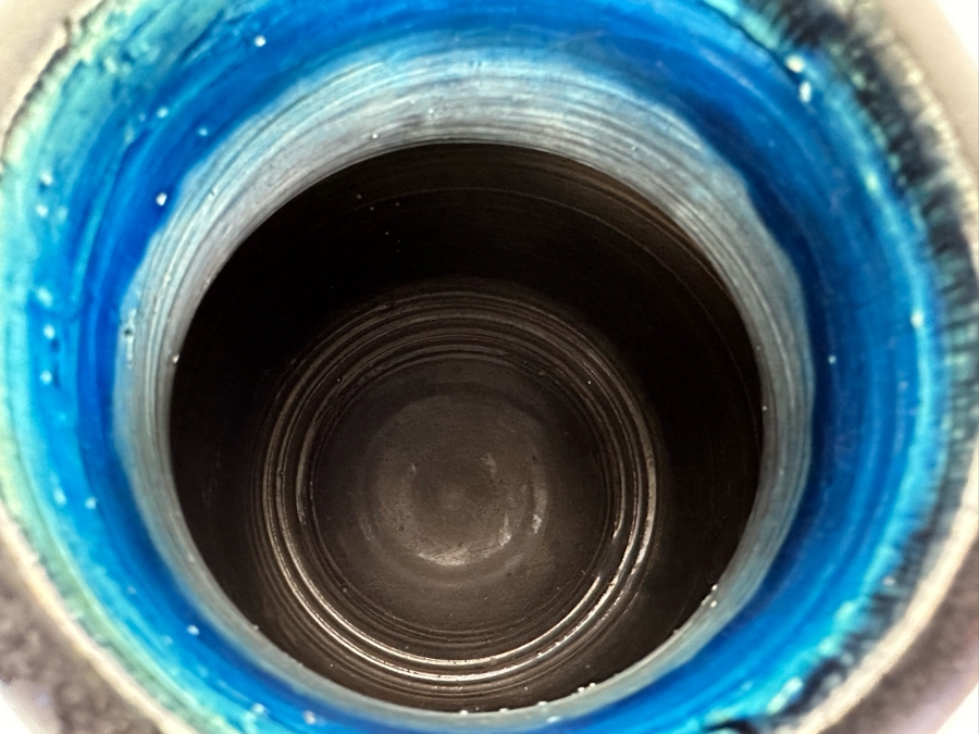 Vintage MCM Bitossi Italian Ceramic Pottery Vase Blues And Greens 7'H	 [Photo 9]