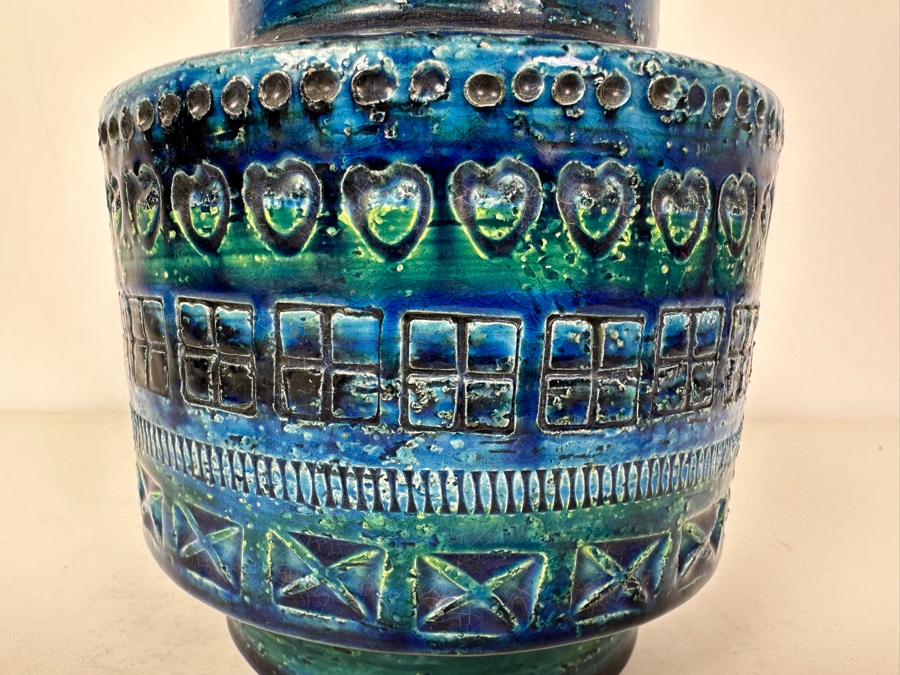 Vintage MCM Bitossi Italian Ceramic Pottery Vase Blues And Greens 7'H	 [Photo 2]