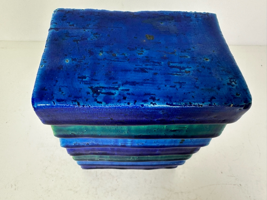 Vintage MCM Bitossi Italian Ceramic Pottery Blues And Greens 4.25'W X 3'D X 5.5'H [Photo 5]