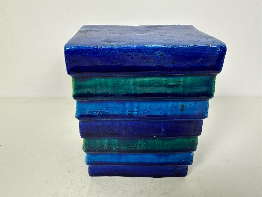 Vintage MCM Bitossi Italian Ceramic Pottery Blues And Greens 4.25'W X 3'D X 5.5'H [Photo 3]