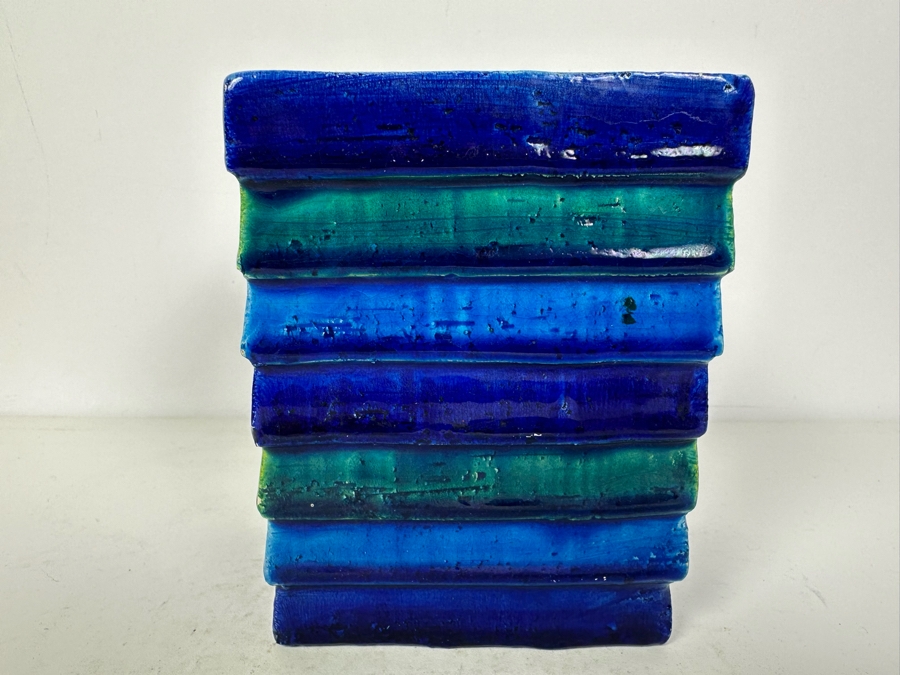 Vintage MCM Bitossi Italian Ceramic Pottery Blues And Greens 4.25'W X 3'D X 5.5'H [Photo 2]