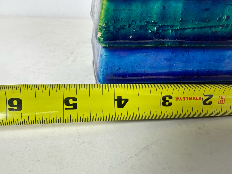 Vintage MCM Bitossi Italian Ceramic Pottery Blues And Greens 4.25'W X 3'D X 5.5'H [Photo 9]