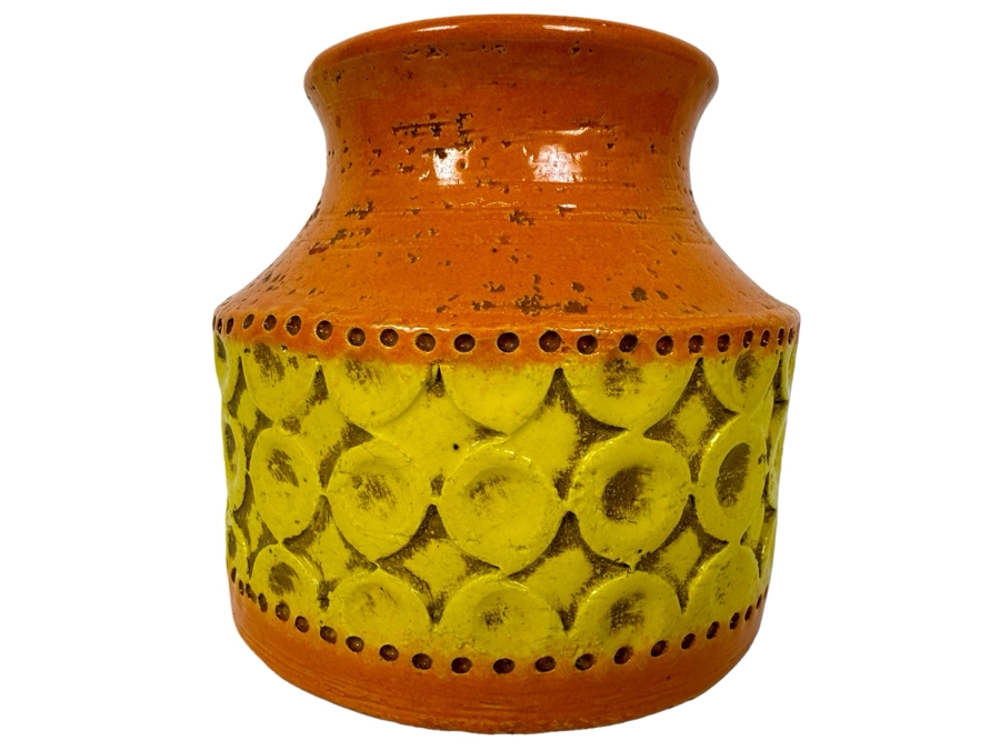 Vintage MCM Bitossi Italian Ceramic Pottery Vase Orange & Yellow 5'H