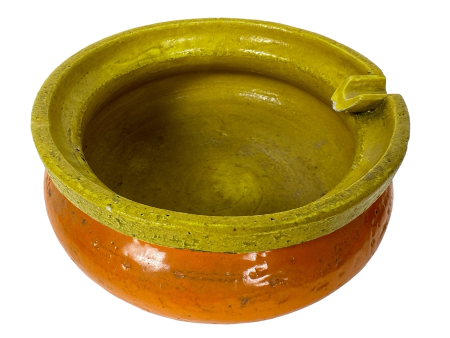 Vintage MCM Bitossi Italian Ceramic Pottery Ashtray Orange & Yellow 7'W X 4'H