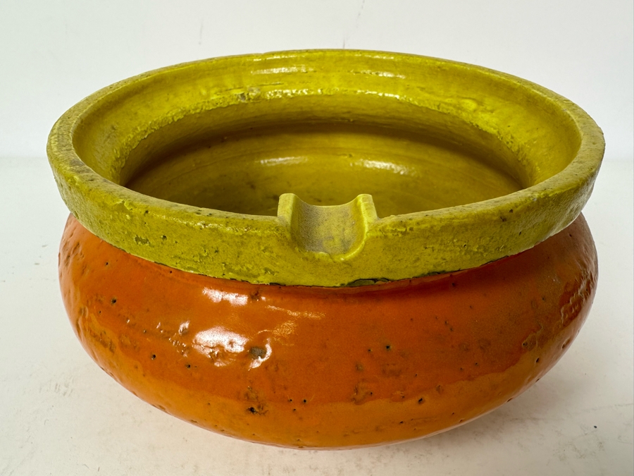 Vintage MCM Bitossi Italian Ceramic Pottery Ashtray Orange & Yellow 7'W X 4'H [Photo 4]