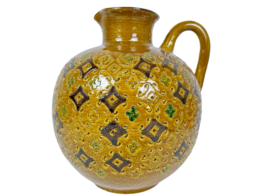 Vintage MCM Bitossi Italian Ceramic Pottery Vessel Pitcher With Handle 10'H