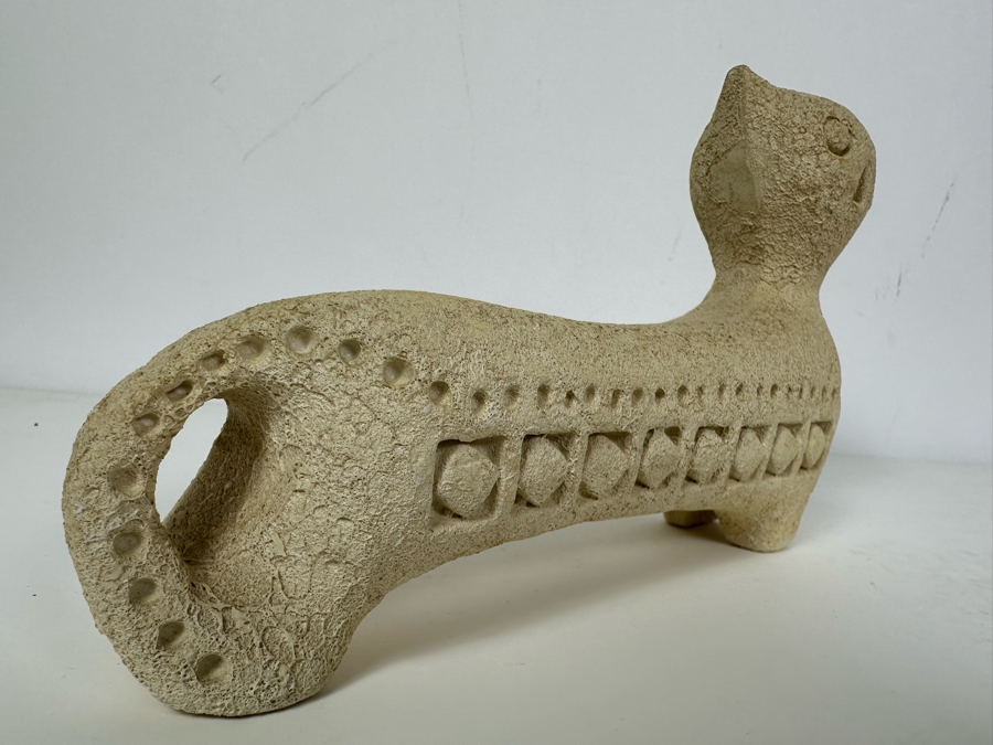 Vintage Mid-Century Modern Flavia Montelupo Pottery Abstract Cat Sculpture Italy Aldo Londi 7'W X 4.25'H [Photo 5]
