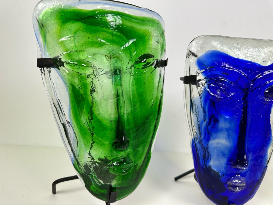 Three Vintage Kosta Boda Art Glass Faces With Stands / Candle Holders 11'H [Photo 4]