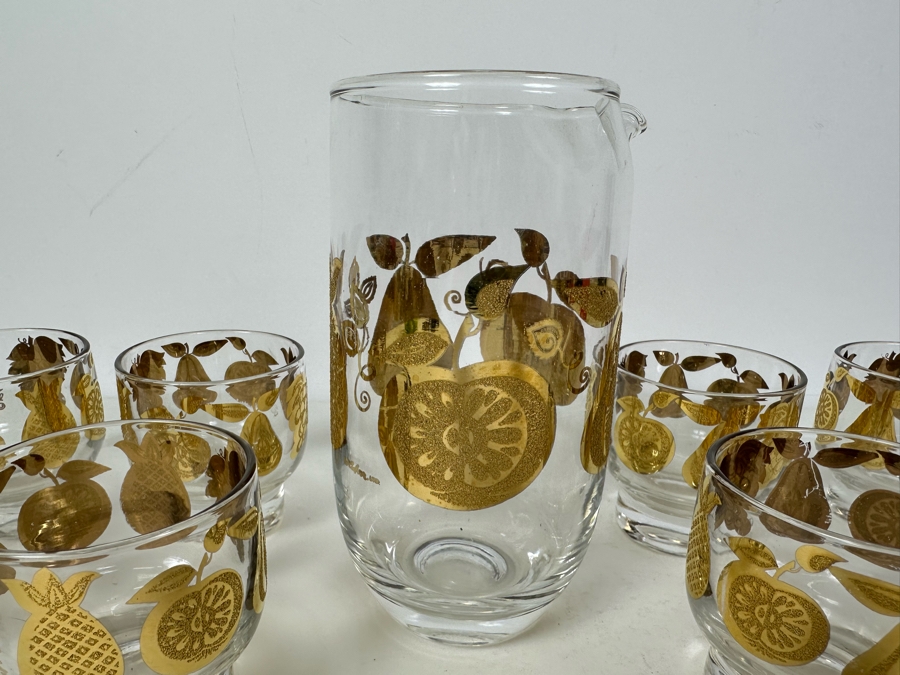 Vintage Mid-Century Modern Culver Glassware Set With Pitcher 6.25'H And Eight Glasses 2.75'H [Photo 4]