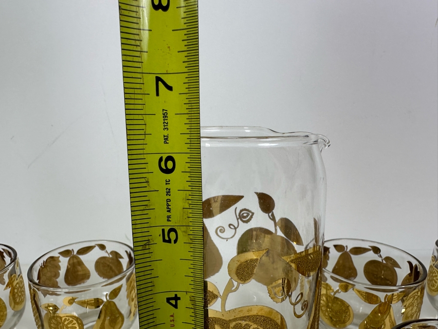 Vintage Mid-Century Modern Culver Glassware Set With Pitcher 6.25'H And Eight Glasses 2.75'H [Photo 8]