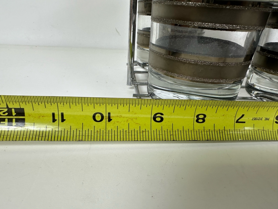 Five Vintage MCM Barware Glasses With Metal Caddy Carrier 9.5'W X 5.5'D X 7.5'H [Photo 4]