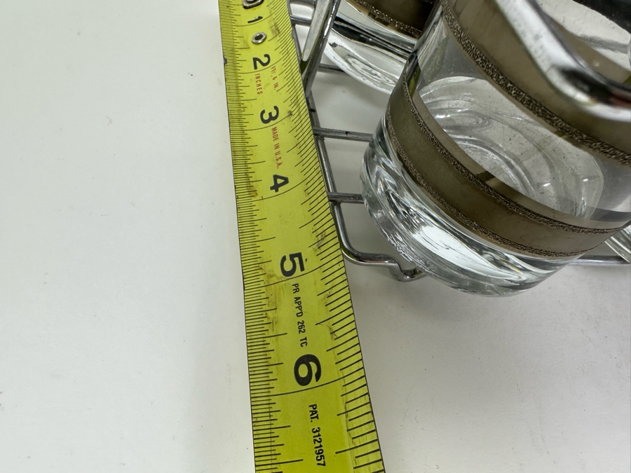 Five Vintage MCM Barware Glasses With Metal Caddy Carrier 9.5'W X 5.5'D X 7.5'H [Photo 5]