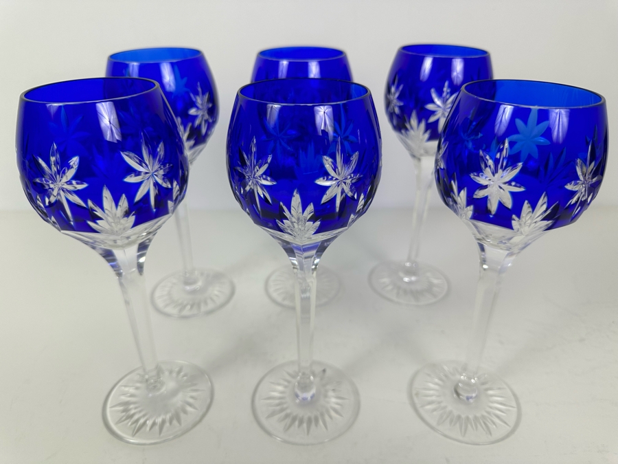 (6) Vintage Horst Belda Stars Of Midnight 8 3/8'H Etched Crystal Stemware Glasses [Photo 2]