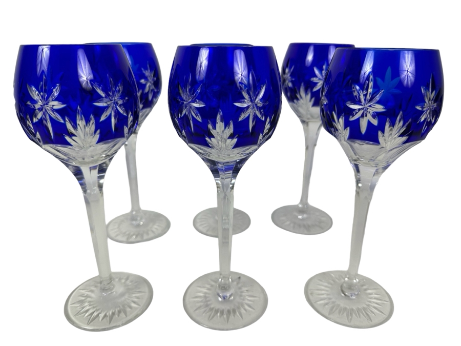 (6) Vintage Horst Belda Stars Of Midnight 8 3/8'H Etched Crystal Stemware Glasses