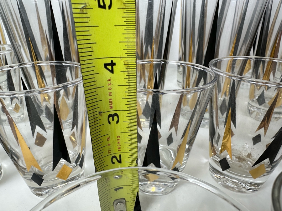 Huge Set Of Vintage MCM Atomic Barware Glasses Anchor Hocking Golden Peaks Apx 37 Glasses [Photo 9]