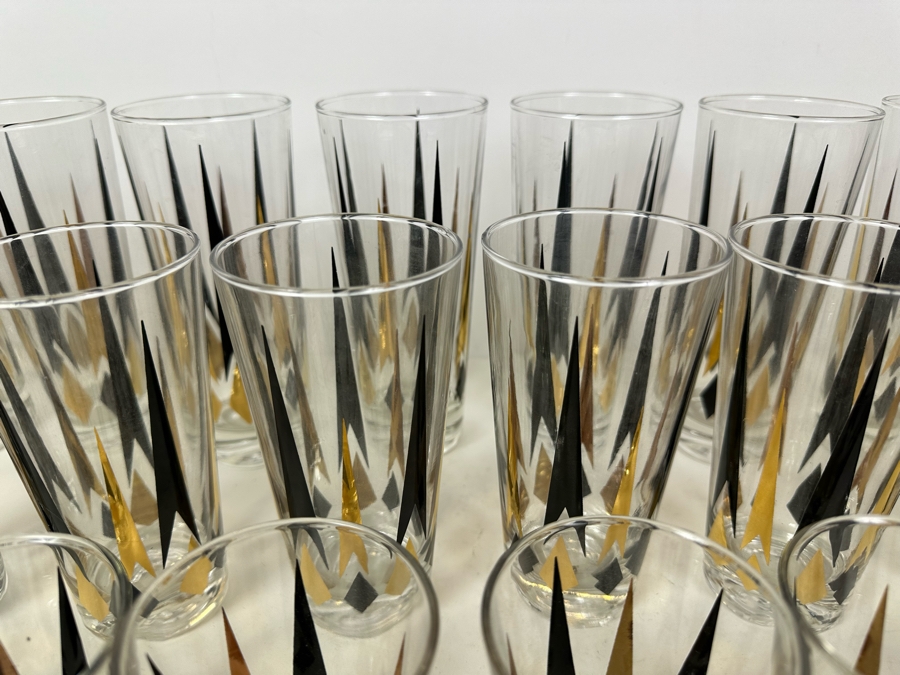 Huge Set Of Vintage MCM Atomic Barware Glasses Anchor Hocking Golden Peaks Apx 37 Glasses [Photo 7]