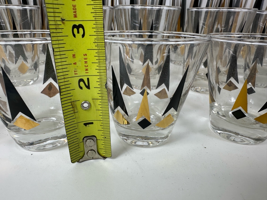 Huge Set Of Vintage MCM Atomic Barware Glasses Anchor Hocking Golden Peaks Apx 37 Glasses [Photo 8]