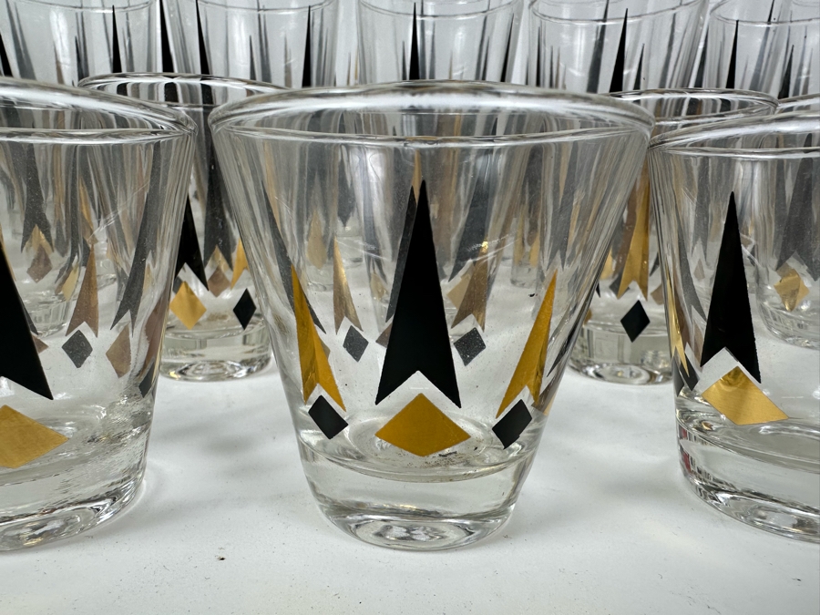 Huge Set Of Vintage MCM Atomic Barware Glasses Anchor Hocking Golden Peaks Apx 37 Glasses [Photo 5]