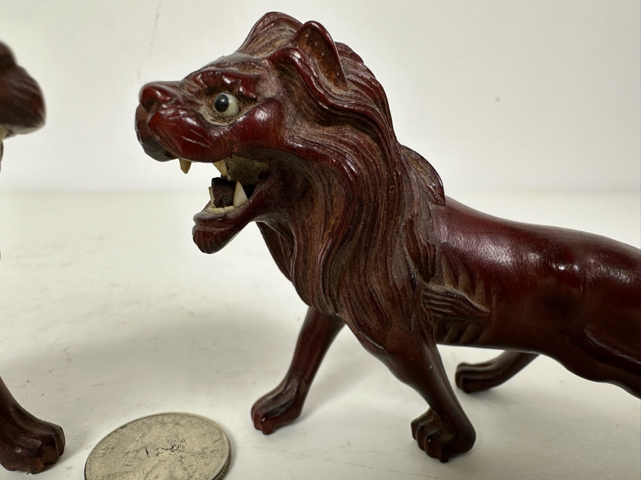 Pair Of Vintage Carved Wooden Lions 5'W X 3'H [Photo 4]