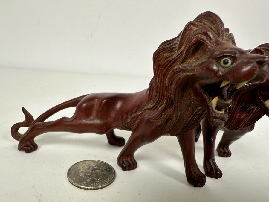 Pair Of Vintage Carved Wooden Lions 5'W X 3'H [Photo 10]