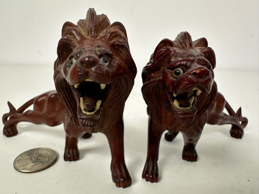 Pair Of Vintage Carved Wooden Lions 5'W X 3'H [Photo 8]
