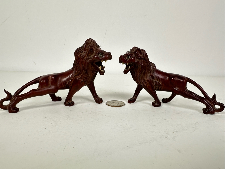 Pair Of Vintage Carved Wooden Lions 5'W X 3'H [Photo 2]